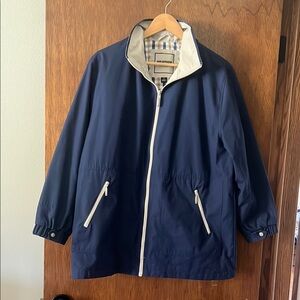 Weather Tamer Vintage Navy Blue Zip-Up Jacket with Beige Accents